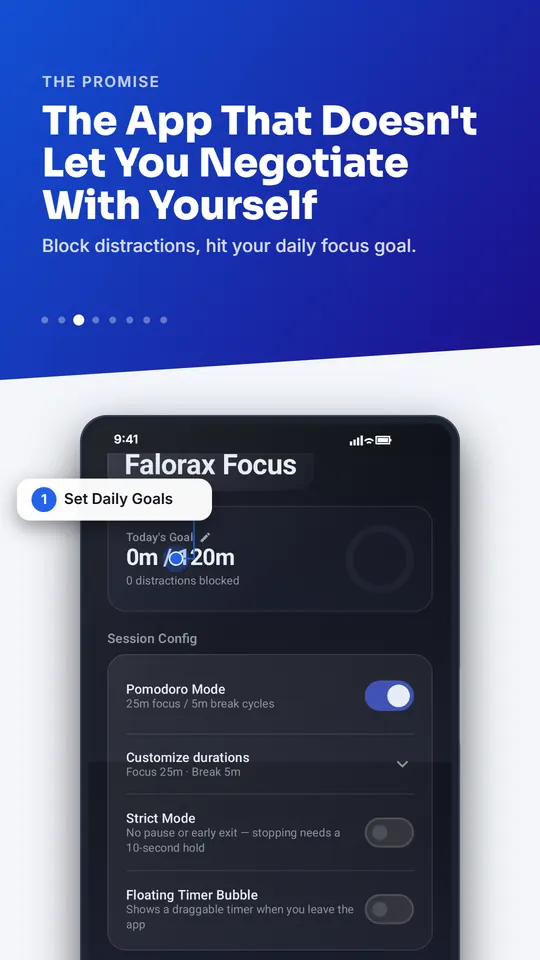 Play Store tile: The App That Doesn't Let You Negotiate With Yourself. Pomodoro Mode aur daily goals