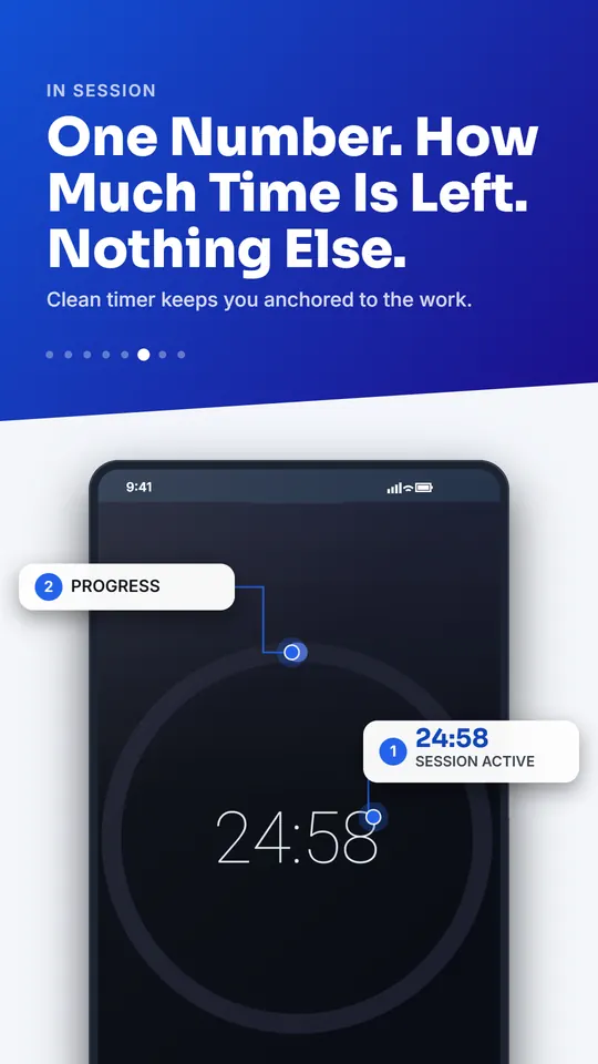 Play Store tile: One Number. How Much Time Is Left. Focus timer 24:58